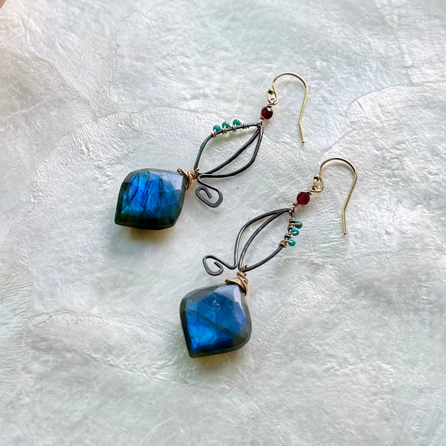 Labradorite Mixed Metal Leaves