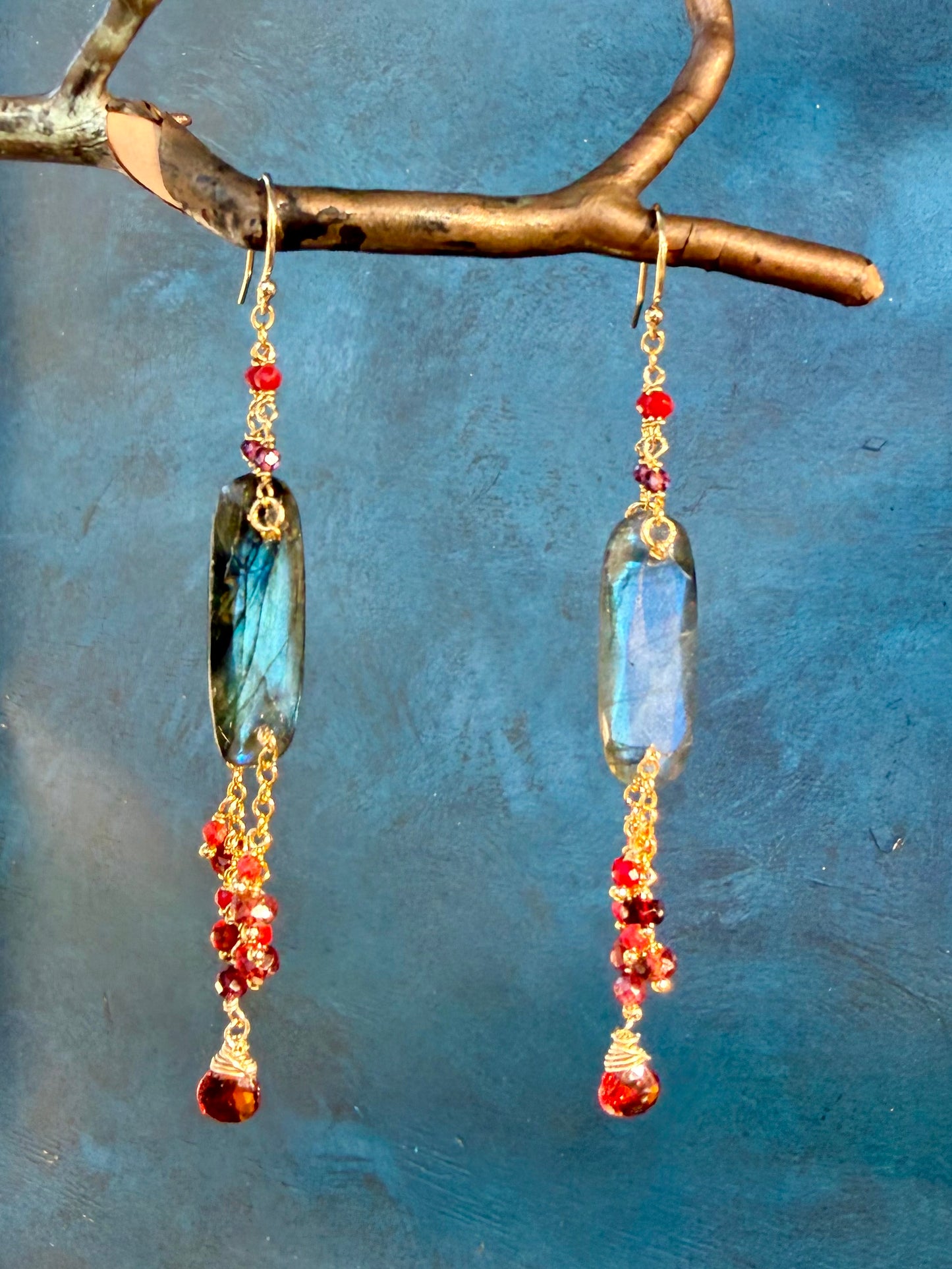 Labradorite and Garnet Swing Earrings