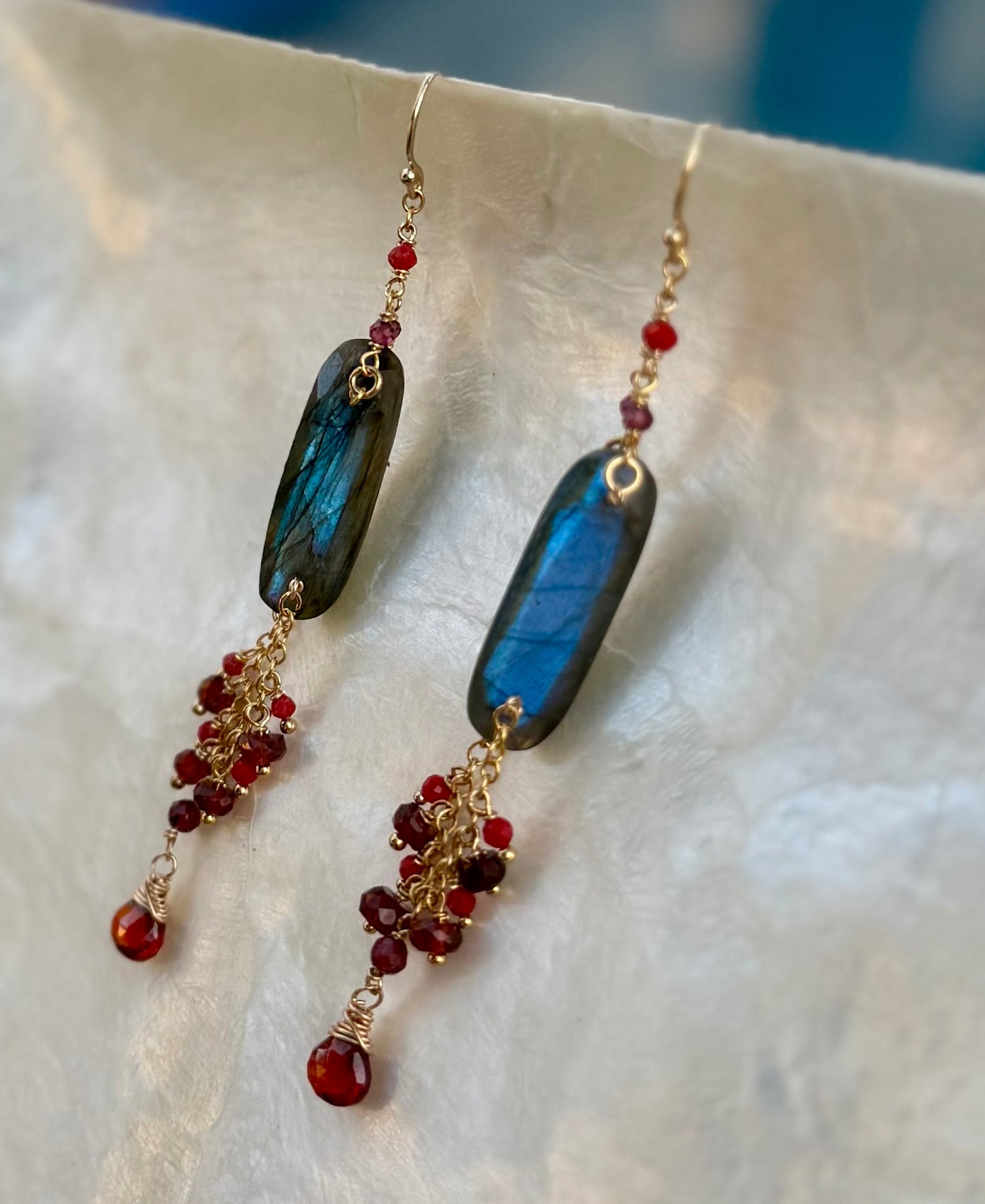 Labradorite and Garnet Swing Earrings