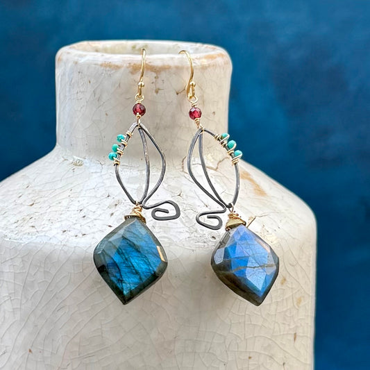 Labradorite Mixed Metal Leaves