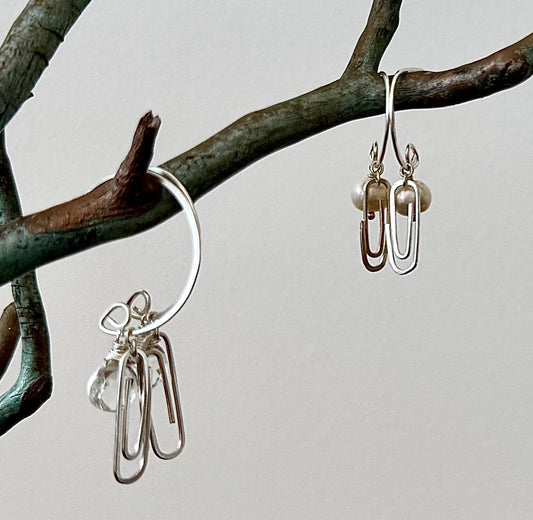 Paper Clip Hoops (Sterling Silver) with Optional Mix and Match Gems
