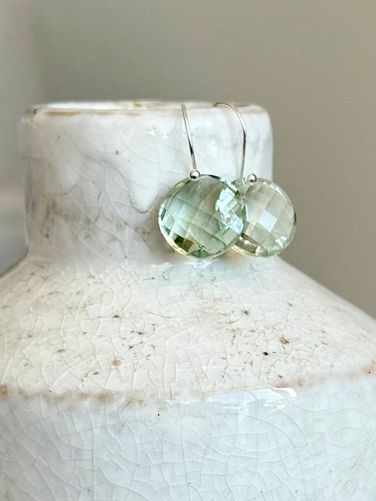 Luxe Minimalist Green Amethyst Coin Earrings