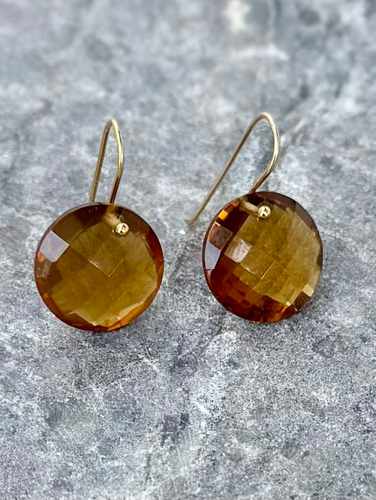 Simple Whiskey Topaz Coin Earrings