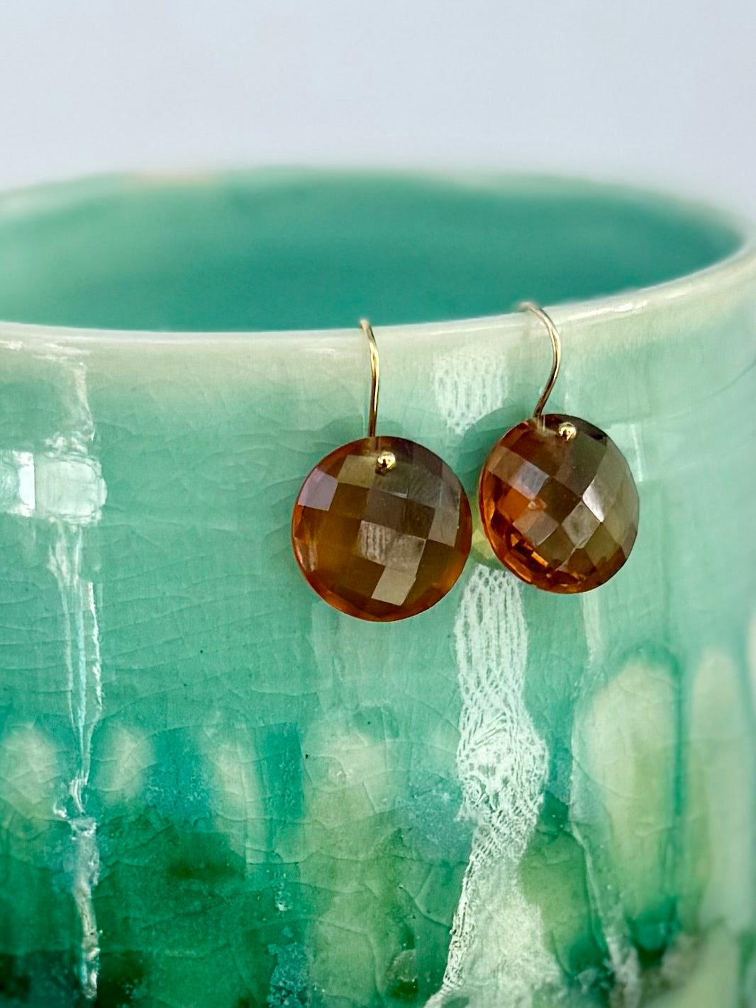 Simple Whiskey Topaz Coin Earrings