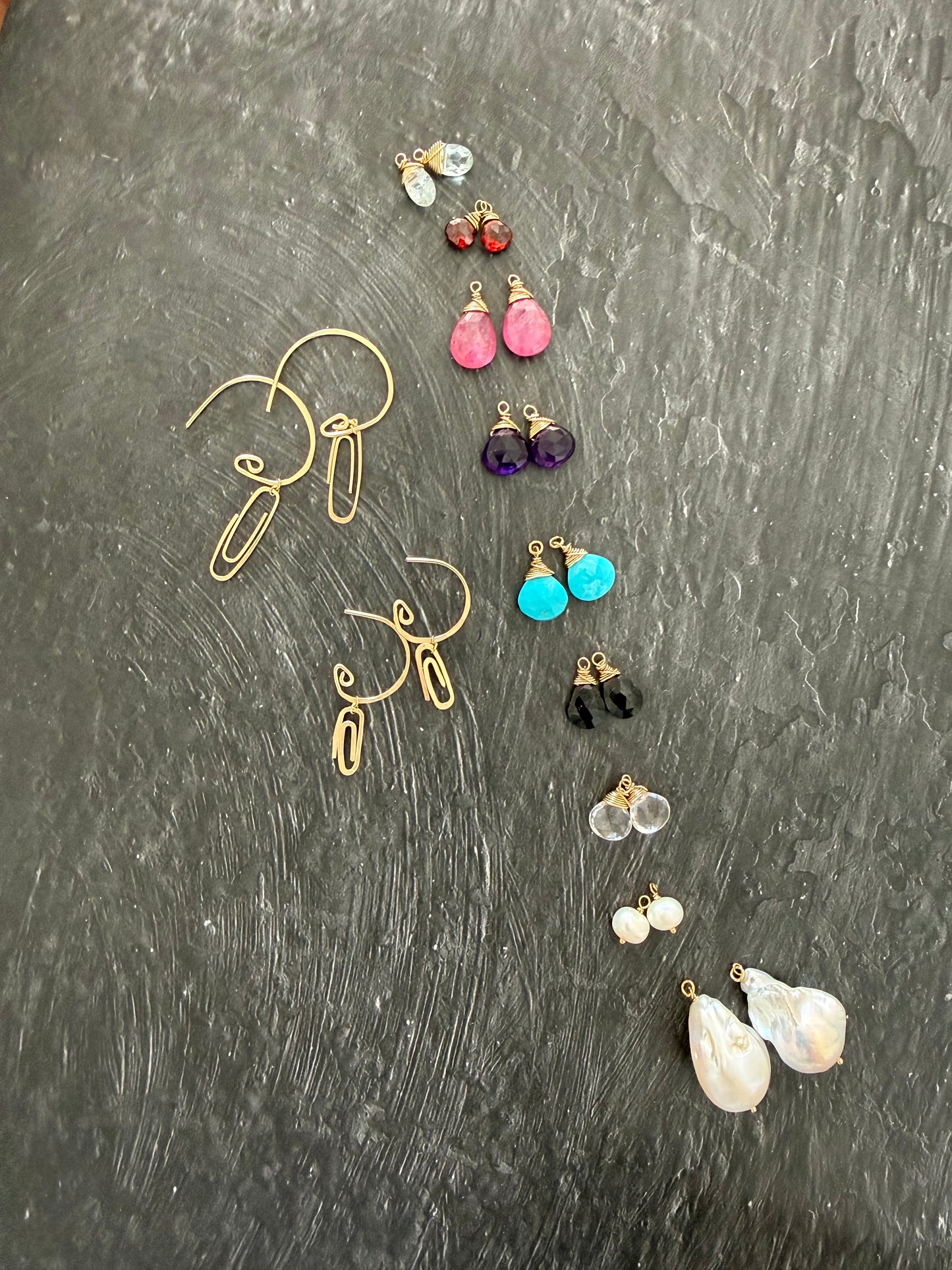 Gemstone add-ons for the Paper Clip Hoop earrings (Goldfill)