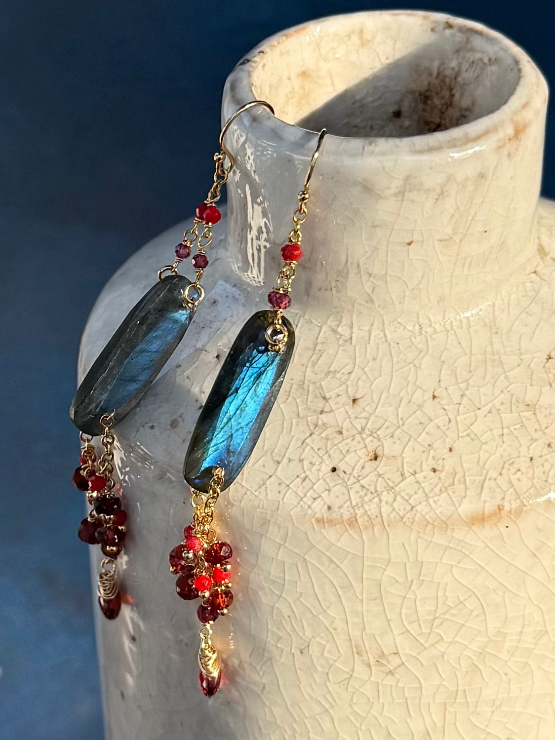Labradorite and Garnet Swing Earrings
