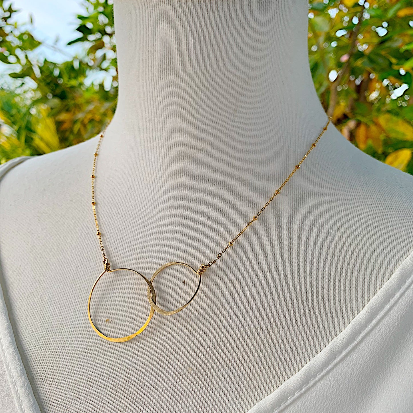 Gold Double Circles Necklace (Medium) 16”