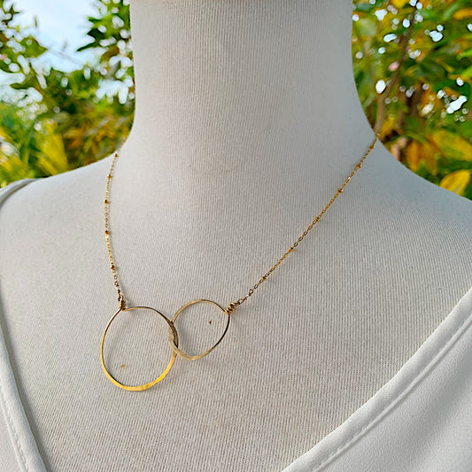 Gold Double Circles Necklace (Medium) 16”