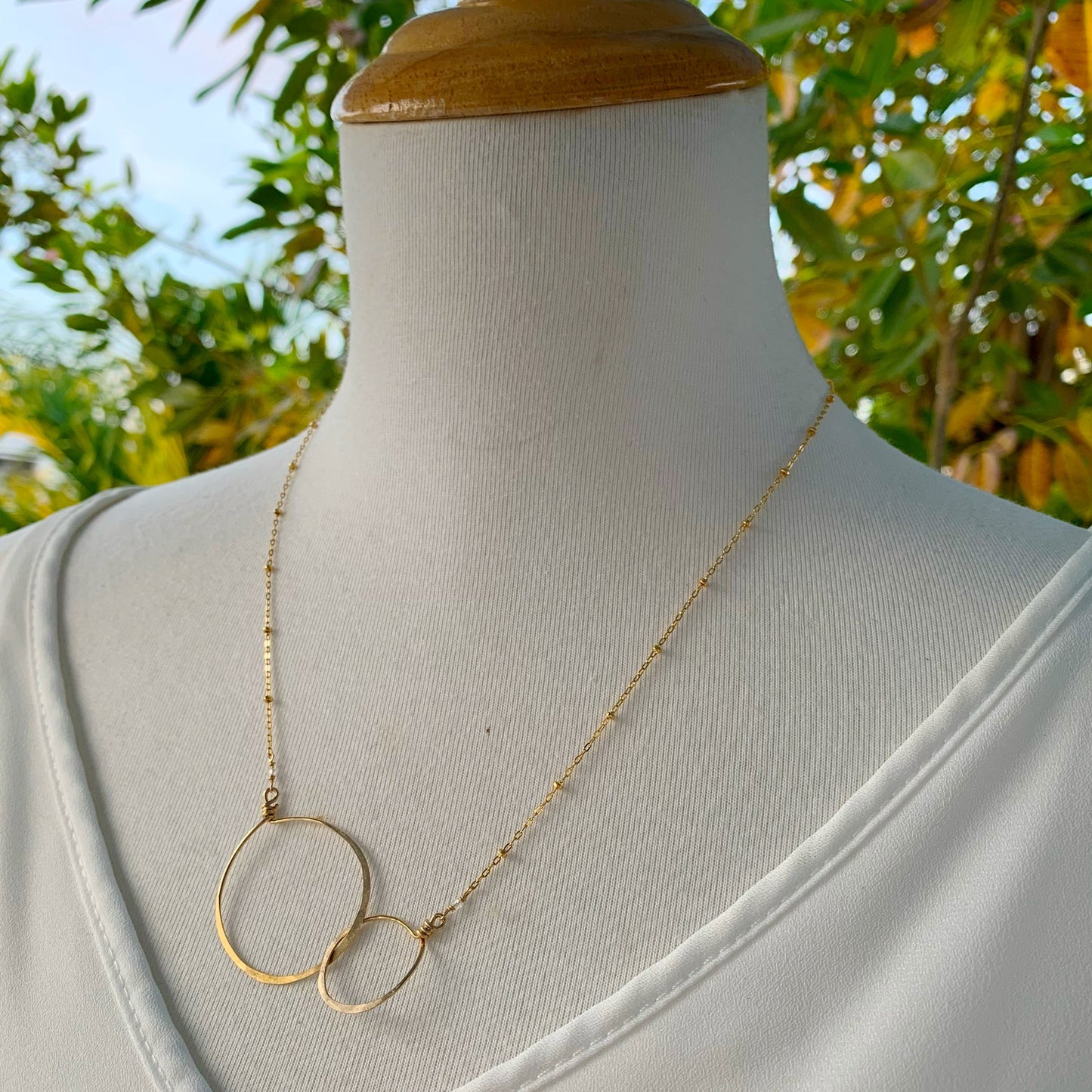 Gold Double Circles Necklace (Medium) 18”